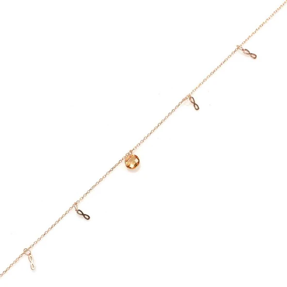 925 Ayar Gümüş Yuvarlak Sitrin Taşlı Sonsuzluk Model Halhal ürün görseli 1