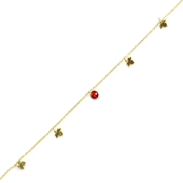 925 Ayar Gümüş Yuvarlak Garnet Taşlı Çınar Yaprağı Halhal ürün görseli