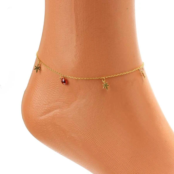 925 Ayar Gümüş Yuvarlak Garnet Taşlı Yusufçuk Model Halhal - Resim 3