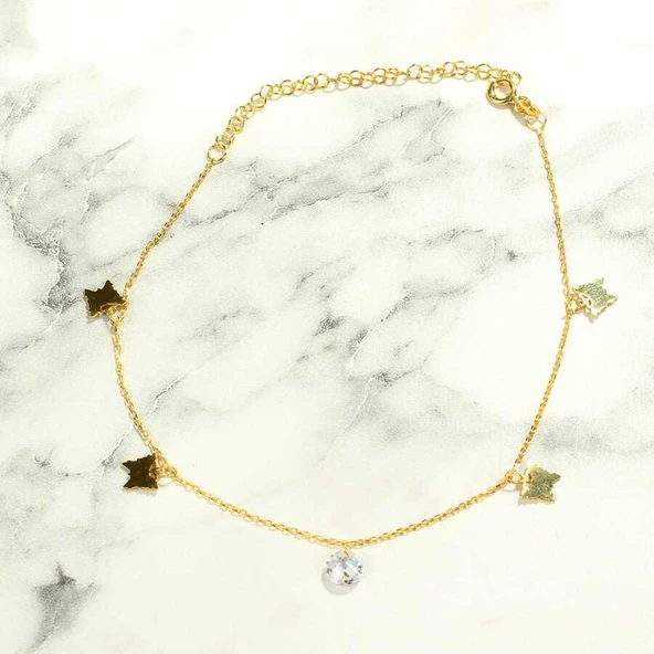 925 Ayar Gümüş Yuvarlak Zirkon Taşlı Kelebek Model Halhal - Resim 2