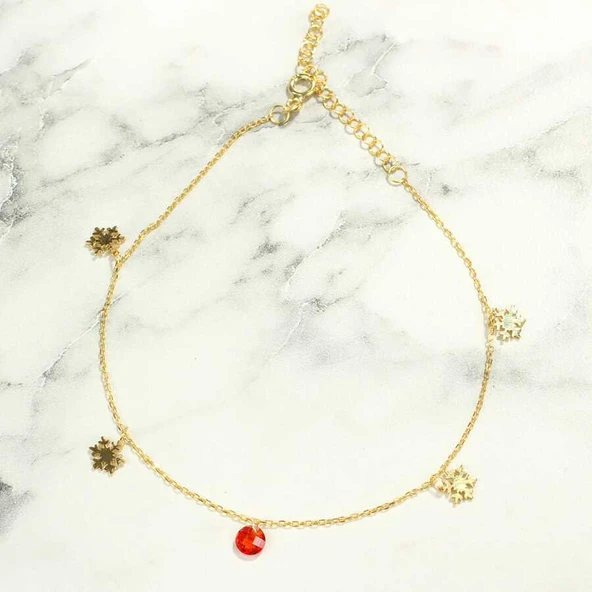 925 Ayar Gümüş Minik Garnet Taşlı Kar Tanesi Halhal - Resim 2