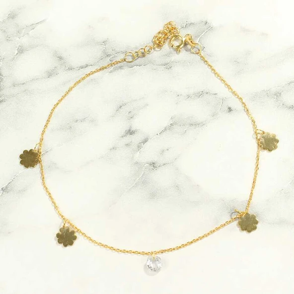 925 Ayar Gümüş Yuvarlak Zirkon Taşlı Yonca Yaprağı Model Halhal - Resim 3