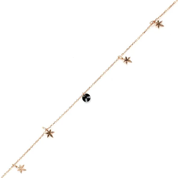 925 Ayar Gümüş Yuvarlak Siyah Oniks Taşlı Yusufçuk Halhal ürün görseli