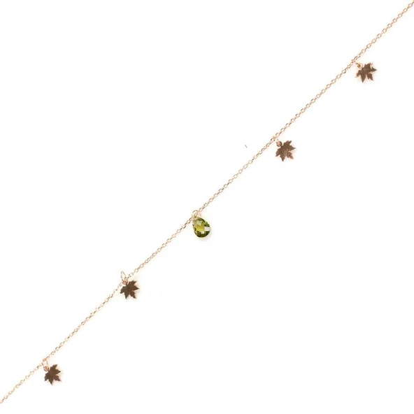 925 Ayar Rose Gümüş Damla Peridot Taşlı Çınar Yapraklı Halhal ürün görseli 1