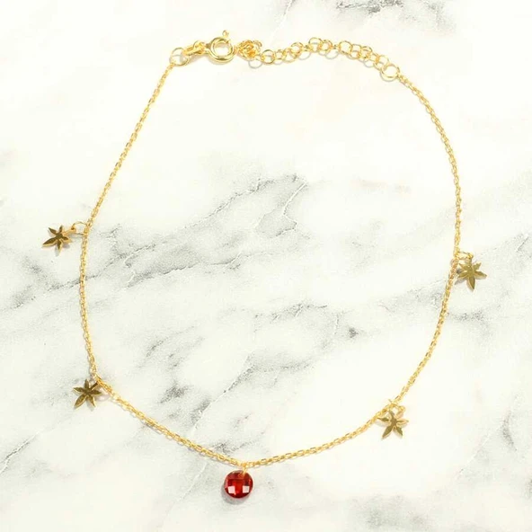 925 Ayar Gümüş Yuvarlak Garnet Taşlı Yusufçuk Model Halhal - Resim 2