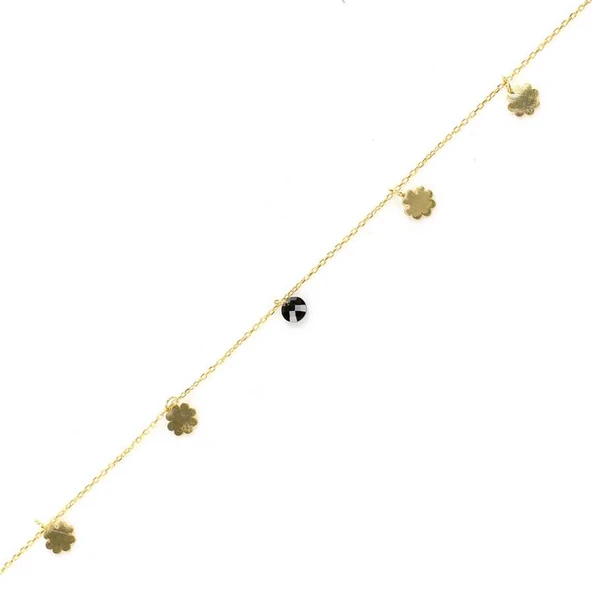 925 Ayar Gümüş Yuvarlak Oniks Taşlı Yonca Modeli Halhal ürün görseli