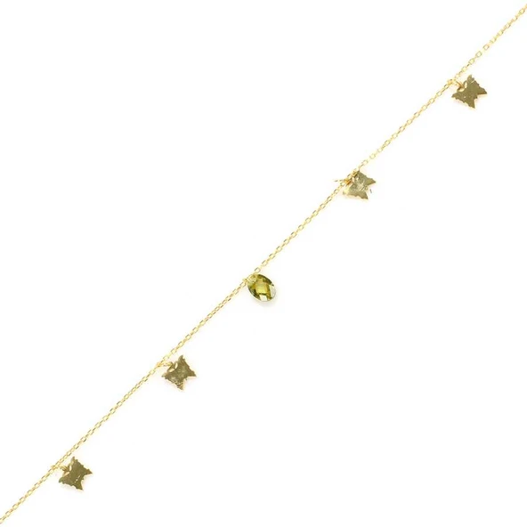 925 Ayar Gümüş Oval Peridot Taşlı Kelebek Halhal ürün görseli 1