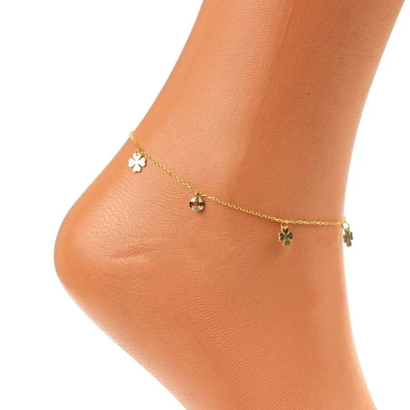 925 Ayar Gümüş Peridot Taşlı 4 Yapraklı Yonca Halhal - Resim 2