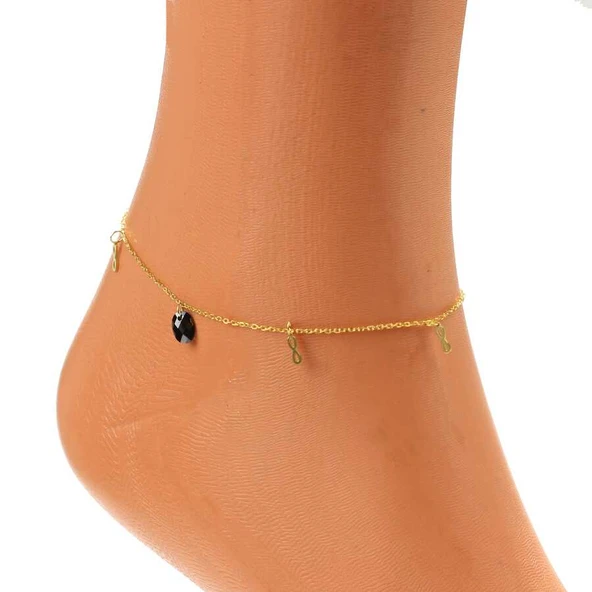 925 Ayar Gümüş Oniks Taşlı Minik Sonsuzluk Modeli Halhal - Resim 4