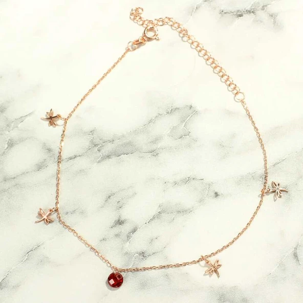 925 Ayar Rose Gümüş Yuvarlak Garnet Taşlı Yusufçuk Model Halhal - Resim 2