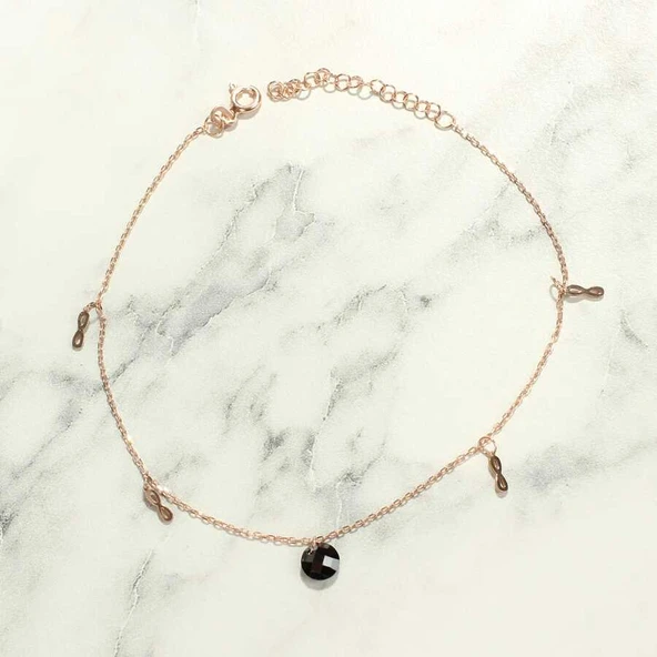 925 Ayar Gümüş Yuvarlak Oniks Taşlı Sonsuzluk Model Halhal - Resim 4