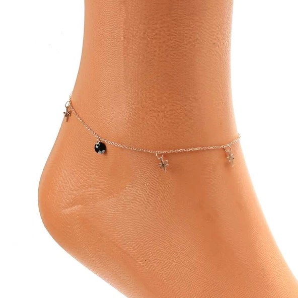 925 Ayar Rose Gümüş Siyah Oniks Taşlı Yusufçuk Model Halhal - Resim 3