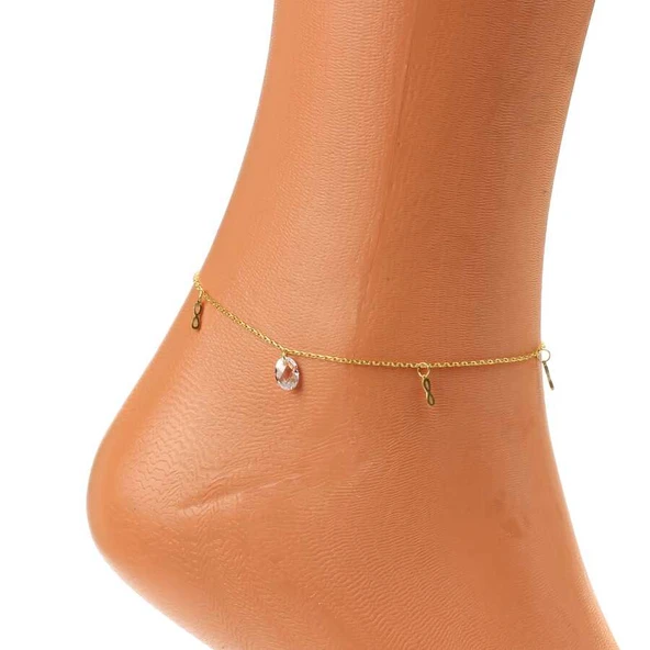 925 Ayar Gümüş Oval Zirkon Taşlı Sonsuzluk Model Halhal - Resim 3