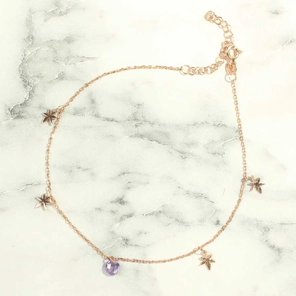 925 Ayar Gümüş Yuvarlak Ametist Taşlı Yusufçuk Model Halhal - Resim 2