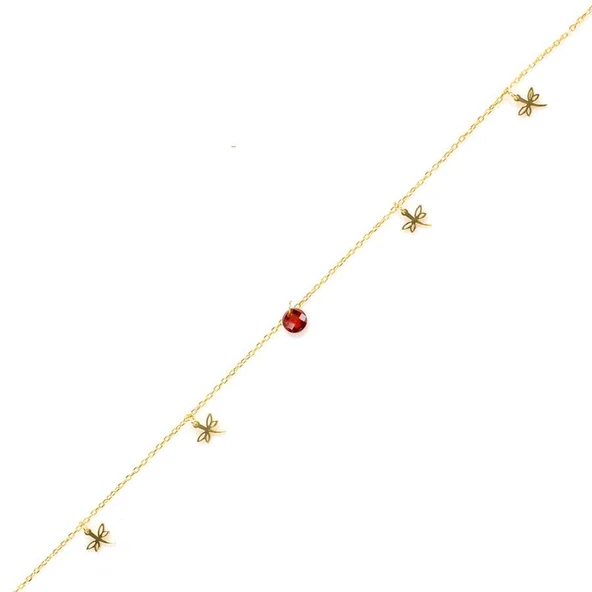 925 Ayar Gümüş Yuvarlak Garnet Taşlı Yusufçuk Modeli Halhal ürün görseli