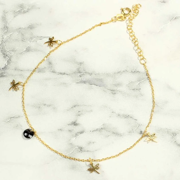 925 Ayar Gümüş Siyah Oniks Taşlı Yusufçuk Model Halhal - Resim 2