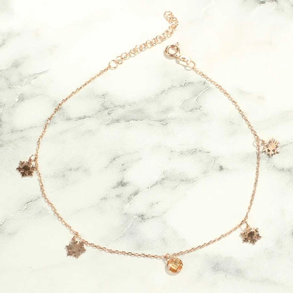 925 Ayar Gümüş Yuvarlak Sitrin Taşlı Kar Tanesi Halhal - Resim 2