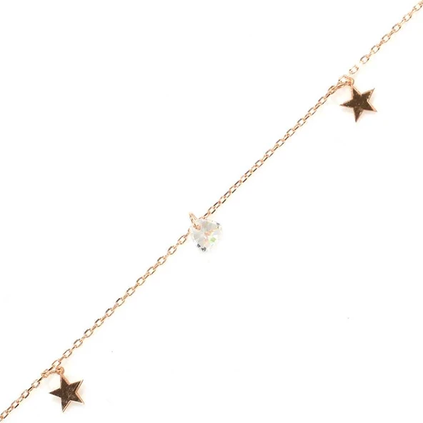 925 Ayar Rose Gümüş Minik Üçgen Zirkon Taşlı Yıldızlı Halhal ürün görseli