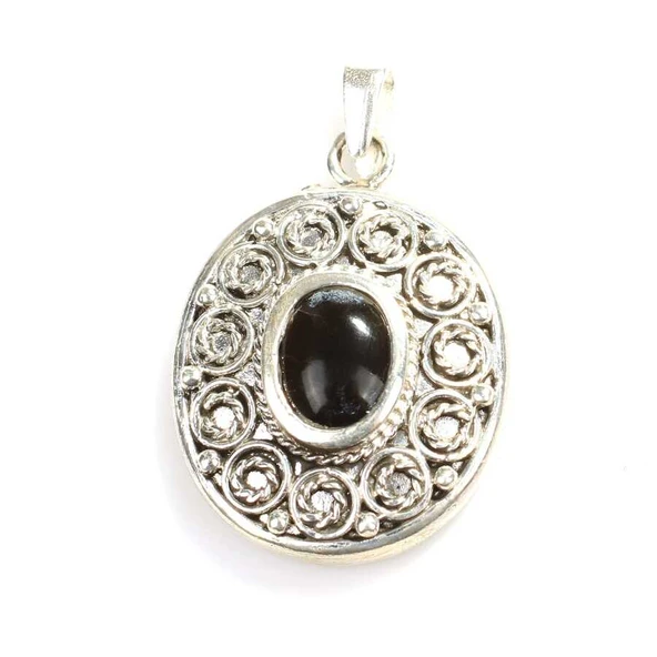 925 Ayar Gümüş Oval Safir Taşlı Telkari İşlemeli Kolye Ucu ürün görseli