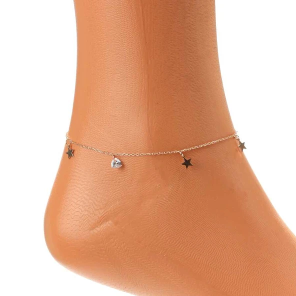 925 Ayar Rose Gümüş Minik Üçgen Zirkon Taşlı Yıldızlı Halhal - Resim 3