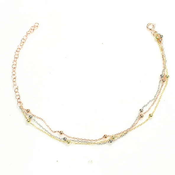 925 Ayar Gümüş 3 Renk Zincir & Toplu Bileklik - Resim 4