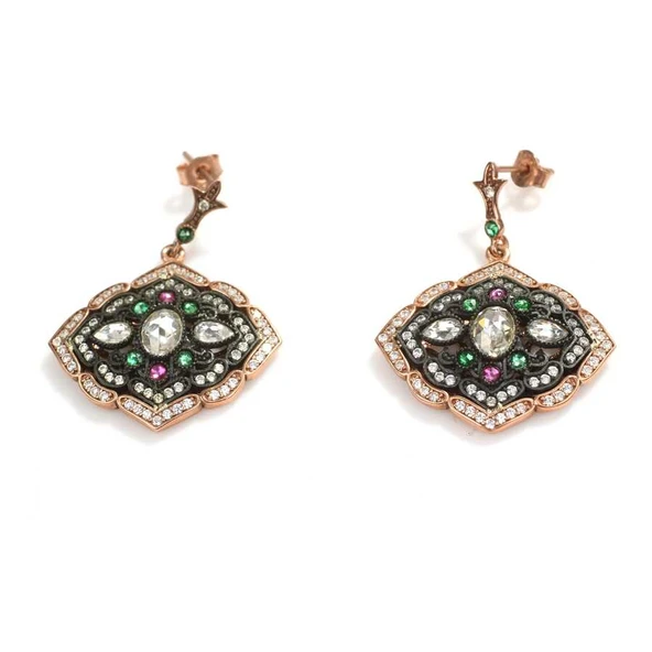 925 Ayar Gümüş Elmaslı Montür Küpe ürün görseli 1