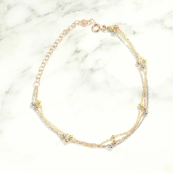 925 Ayar Gümüş 3 Renk Zincir & Toplu Bileklik - Resim 3