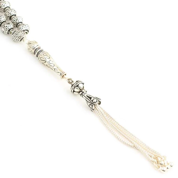 925 Ayar Gümüş Telkâri İşlemeli Tesbih - Resim 3