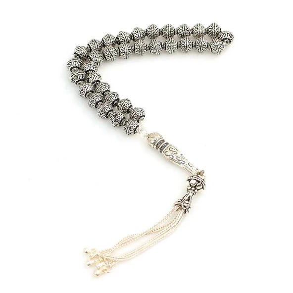 925 Ayar Gümüş Telkâri İşlemeli Tesbih ürün görseli