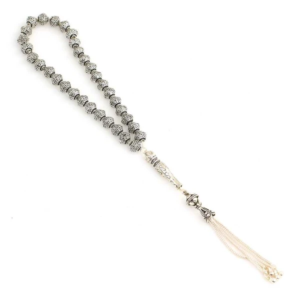 925 Ayar Gümüş Telkâri İşlemeli Tesbih - Resim 2