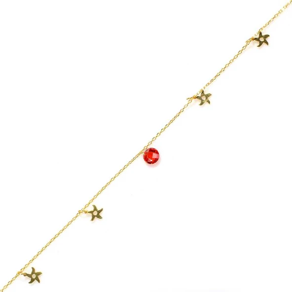 925 Ayar Gümüş Yuvarlak Garnet Taşlı Deniz Yıldızı Halhal ürün görseli