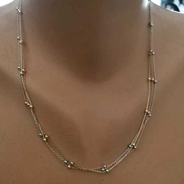 925 Ayar Gümüş 3 Renk Zincir & Toplu Kolye - Resim 3