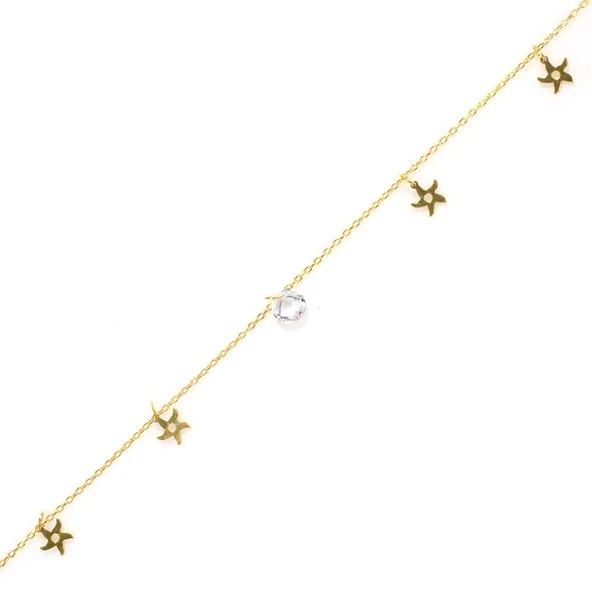 925 Ayar Gümüş Yuvarlak Zirkon Taşlı Deniz Yıldızı Halhal ürün görseli