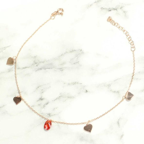 925 Ayar Gümüş Yakut Taşlı Kalp Modeli Halhal - 3