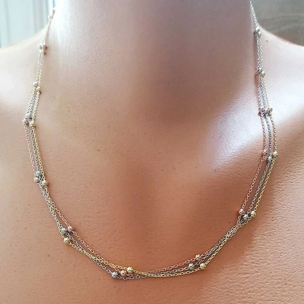 925 Ayar Gümüş 3 Renk Zincir & Toplu Kolye - Resim 4