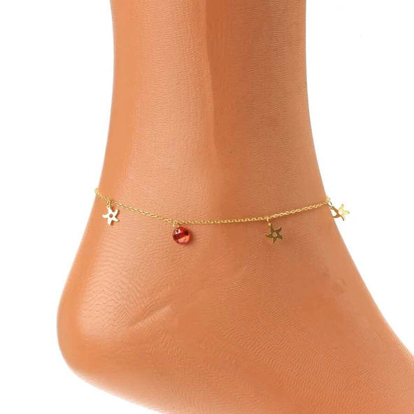 925 Ayar Gümüş Yuvarlak Garnet Taşlı Deniz Yıldızı Halhal - Resim 3