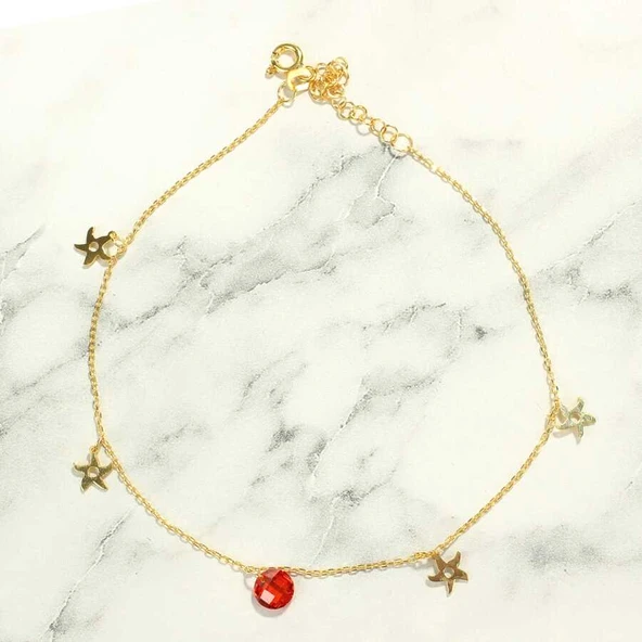 925 Ayar Gümüş Yuvarlak Garnet Taşlı Deniz Yıldızı Halhal - Resim 2