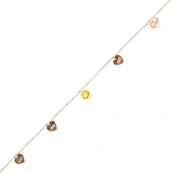 925 Ayar Gümüş Limon Kuvars Taşlı Kalp & Sonsuzluk Modeli Halhal ürün görseli 1