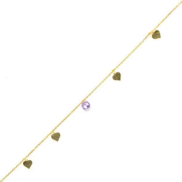 925 Ayar Gümüş Ametist Taşlı Kalp Modeli Halhal ürün görseli