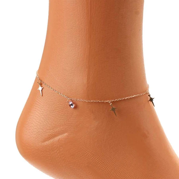 925 Ayar Gümüş Ametist Taşlı Kuzey Yıldızı Modeli Halhal - Resim 2