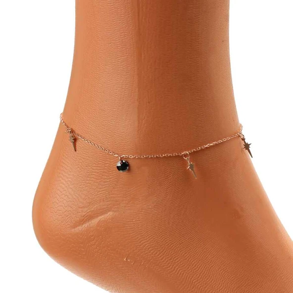 925 Ayar Gümüş Oniks Taşlı Kuzey Yıldızı Modeli Halhal - Resim 2