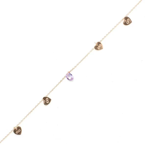 925 Ayar Gümüş Ametist Taşlı Kalp & Sonsuzluk Modeli Halhal ürün görseli 1