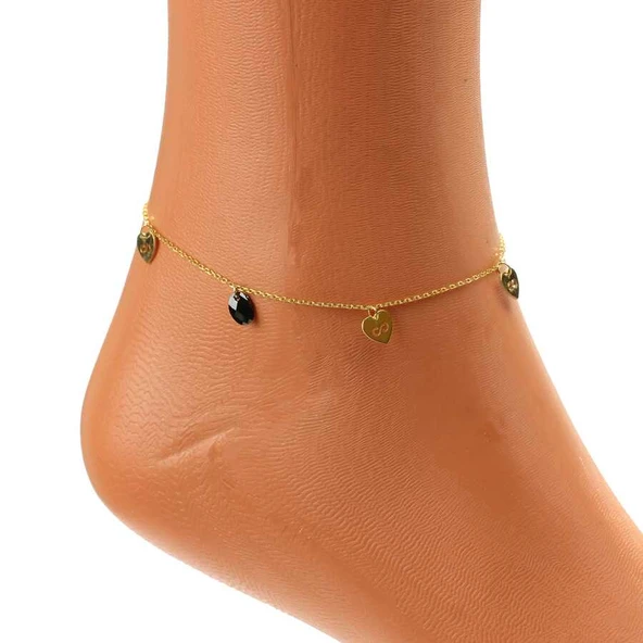 925 Ayar Gümüş Oniks Taşlı Kalp & Sonsuzluk Modeli Halhal ürün görseli 1