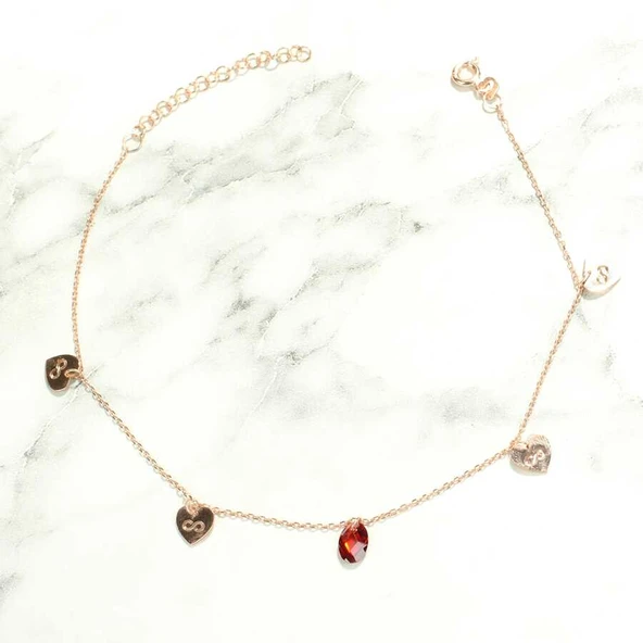 925 Ayar Gümüş Damla Yakut Taşlı Kalp & Sonsuzluk Modeli Halhal - Resim 3