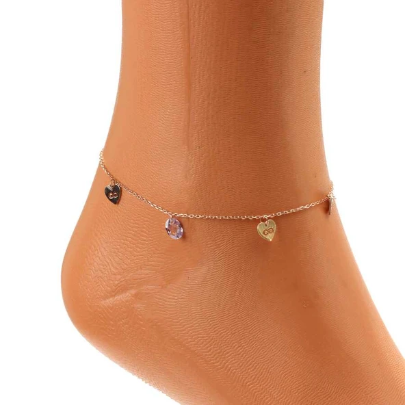 925 Ayar Gümüş Ametist Taşlı Kalp & Sonsuzluk Modeli Halhal - Resim 2