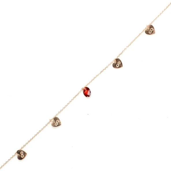 925 Ayar Gümüş Damla Yakut Taşlı Kalp & Sonsuzluk Modeli Halhal ürün görseli 1