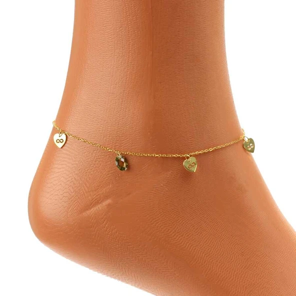 925 Ayar Gümüş Peridot Taşlı Kalp & Sonsuzluk Modeli Halhal ürün görseli 1