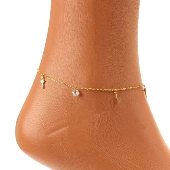 925 Ayar Gümüş Zirkon Taşlı Kuzey Yıldızı Modeli Halhal - Resim 2