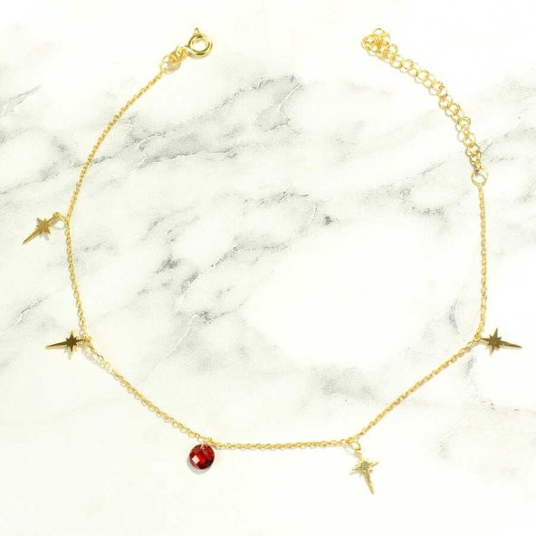 925 Ayar Gümüş Yakut Taşlı Kuzey Yıldızı Modeli Halhal - 3