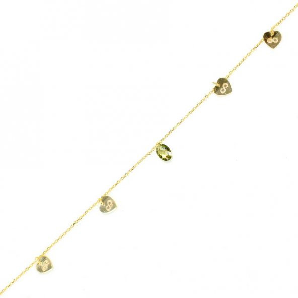 925 Ayar Gümüş Peridot Taşlı Kalp & Sonsuzluk Modeli Halhal - 2